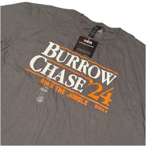 BreakingT Mens Burrow Chase 24 Rule The Jungle T-Shirt Gray Small NWT NFLPA